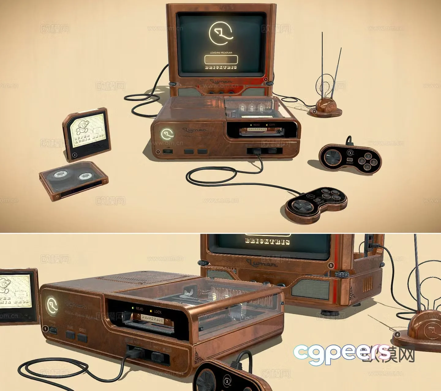 Retro game console set vintage retro game console vintage game console ornaments retro game console play 3d model