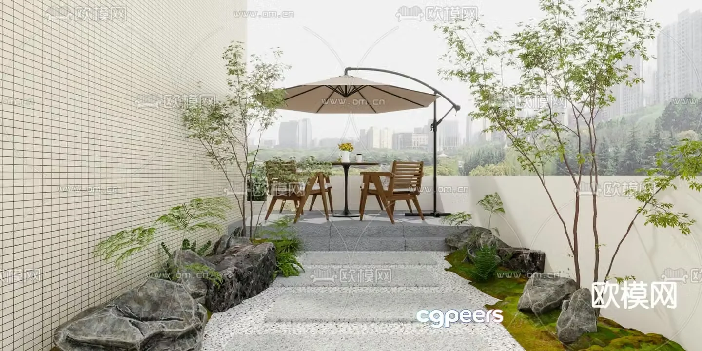 Modern balcony terrace roof garden 3d model