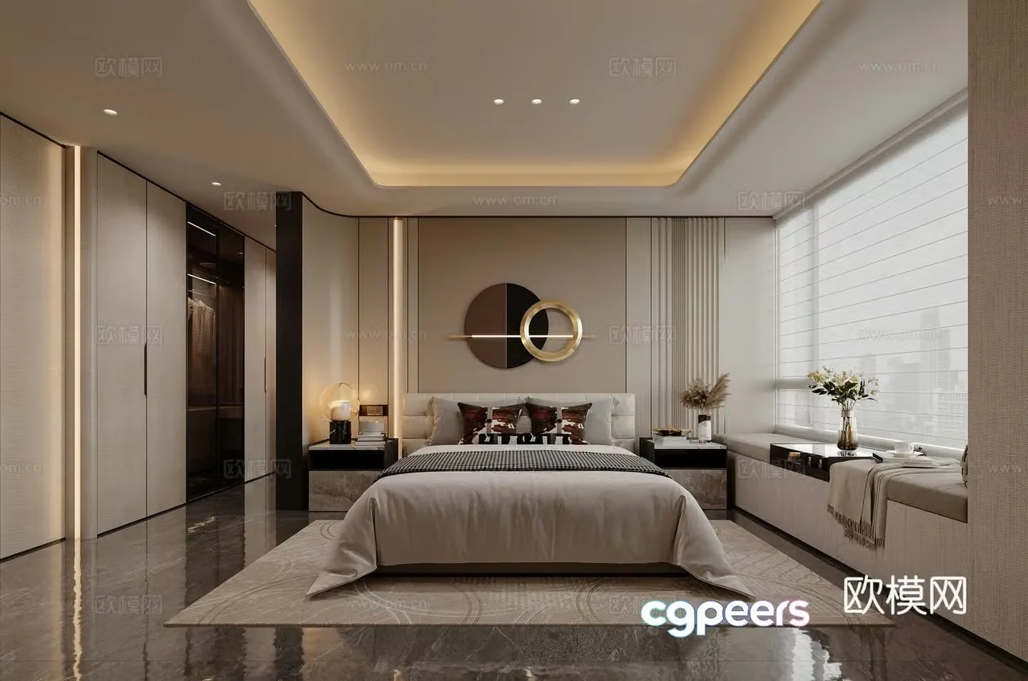 Modern Italian light luxury bedroom 3D model