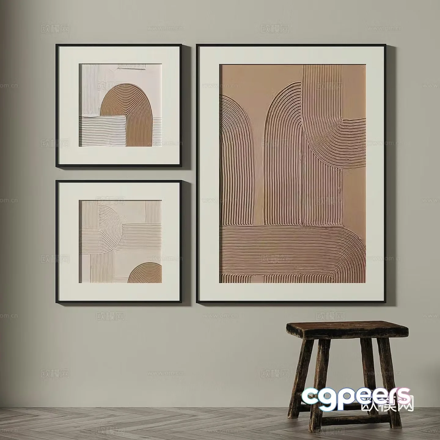 Retro medieval simple abstract light luxury wasabi decorative painting 3d model