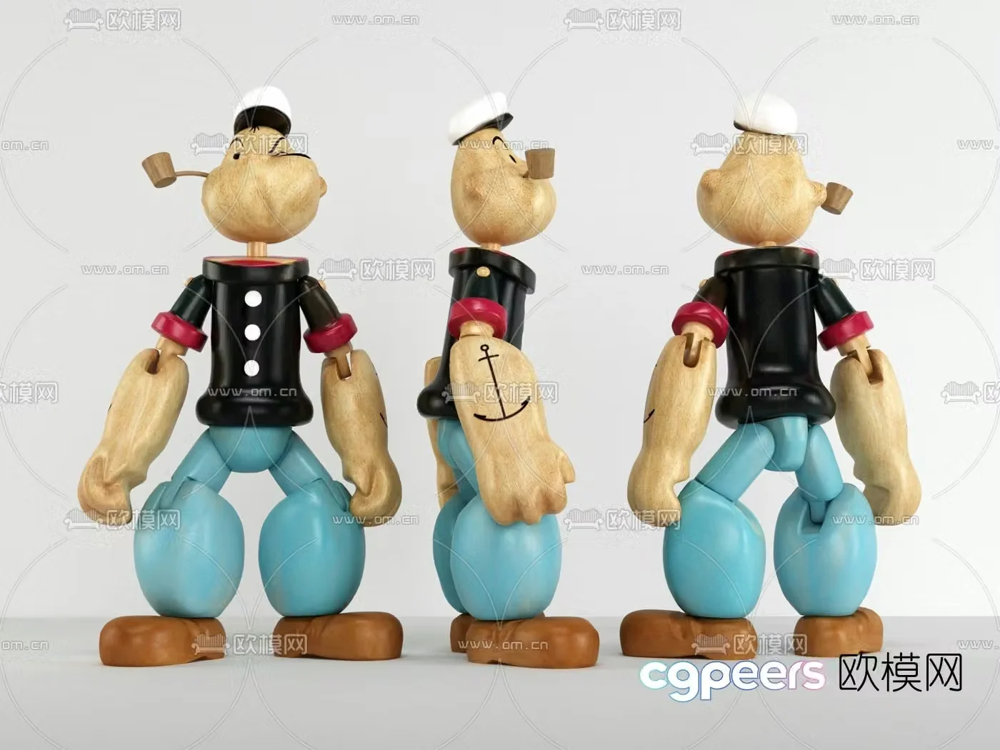 Modern character Popeye cartoon 3d model