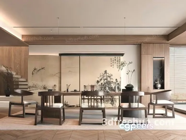 Modern Asian Dining Room 3D Model – 23015 – VRAY Render