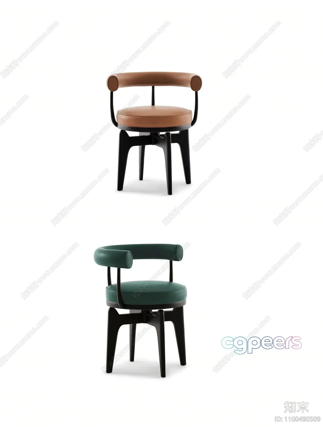 A Pair Of Chairs With Brown And Green Upholstery 3D Model – 8507 – VRAY Render