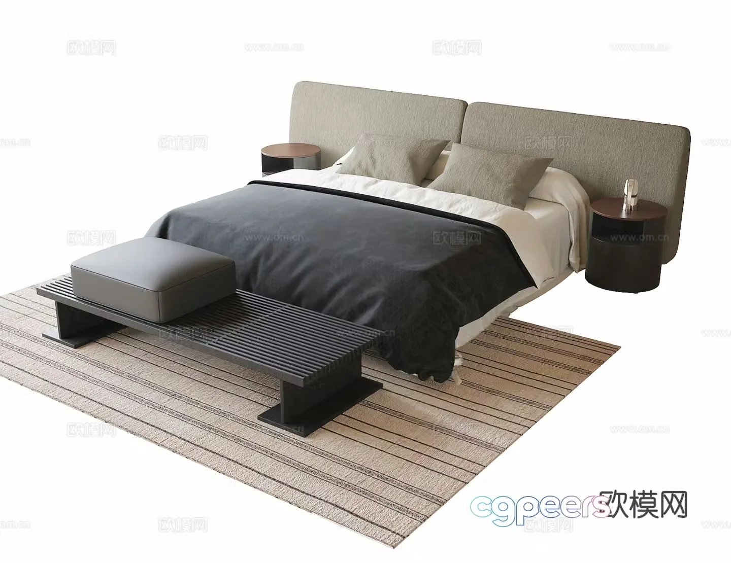 Modern double bed fabric bed 3d model