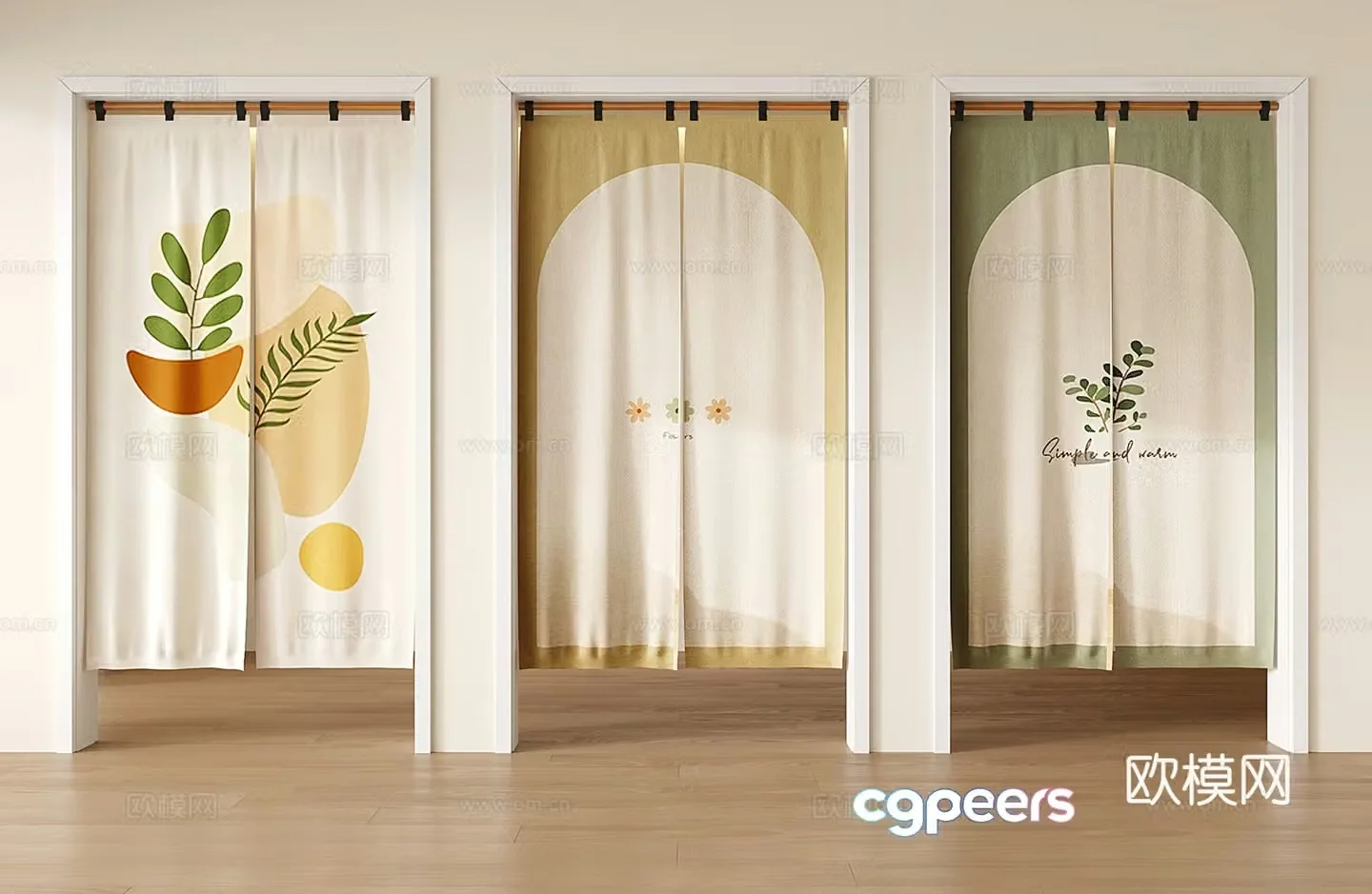 French cream door curtain partition curtain shield curtain decorative hanging curtain 3D model