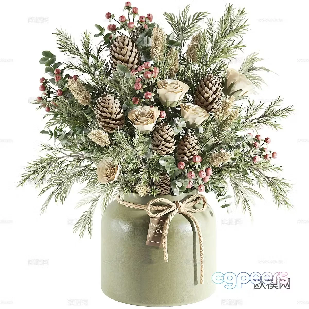 Modern cream style vase floral 3d model
