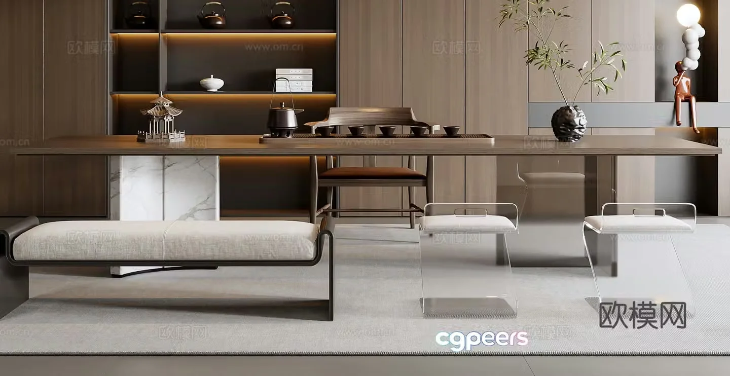 Italian tea table and chair combination 3D model
