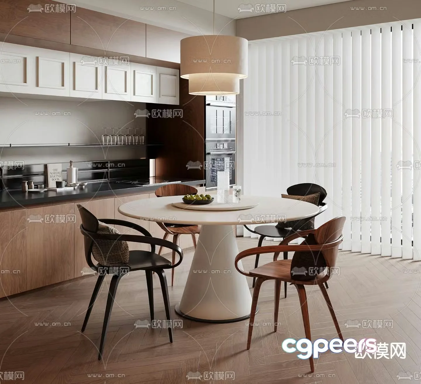 Modern dining table and chairs 3d model