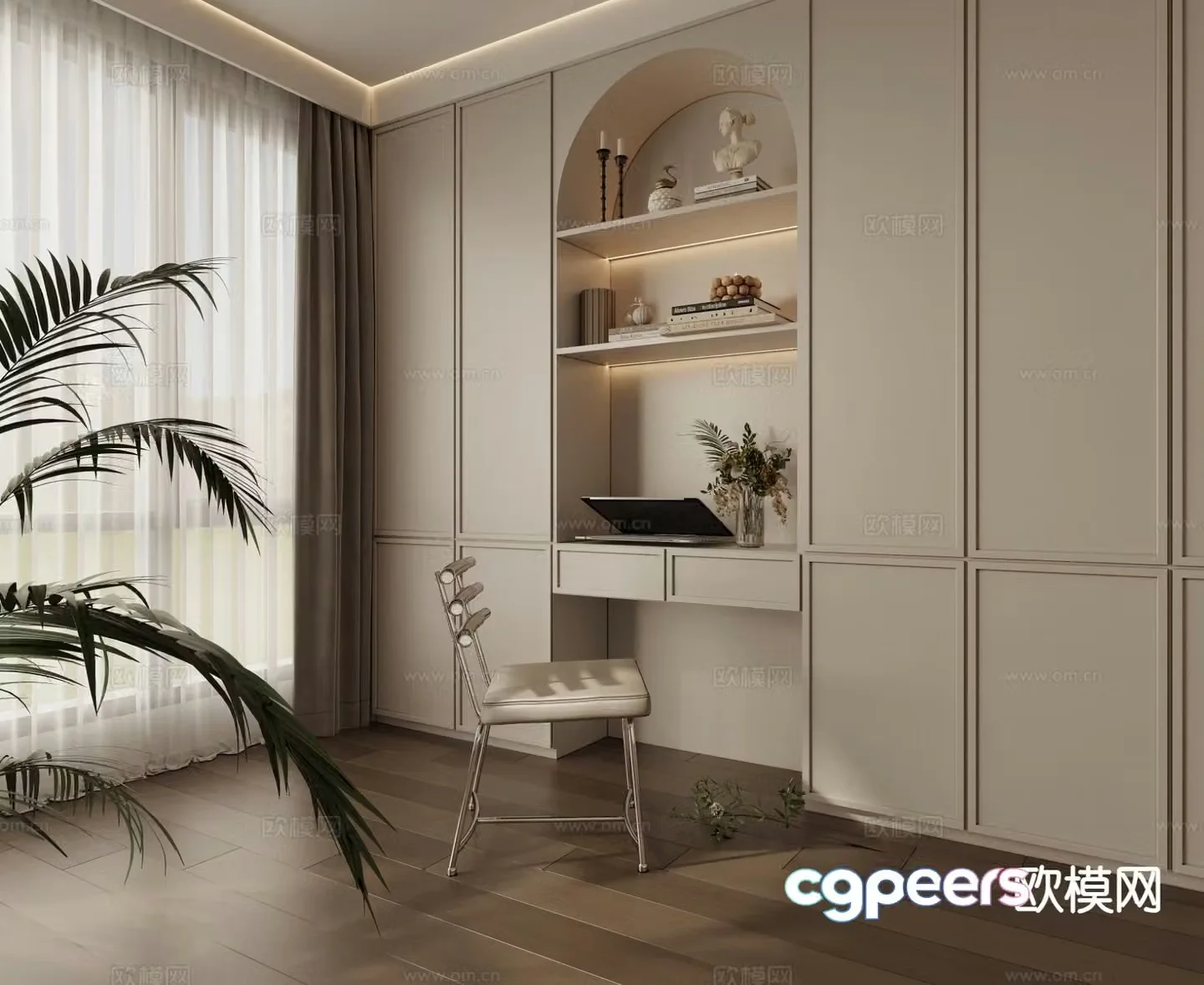 French integrated desk bookcase 3d model