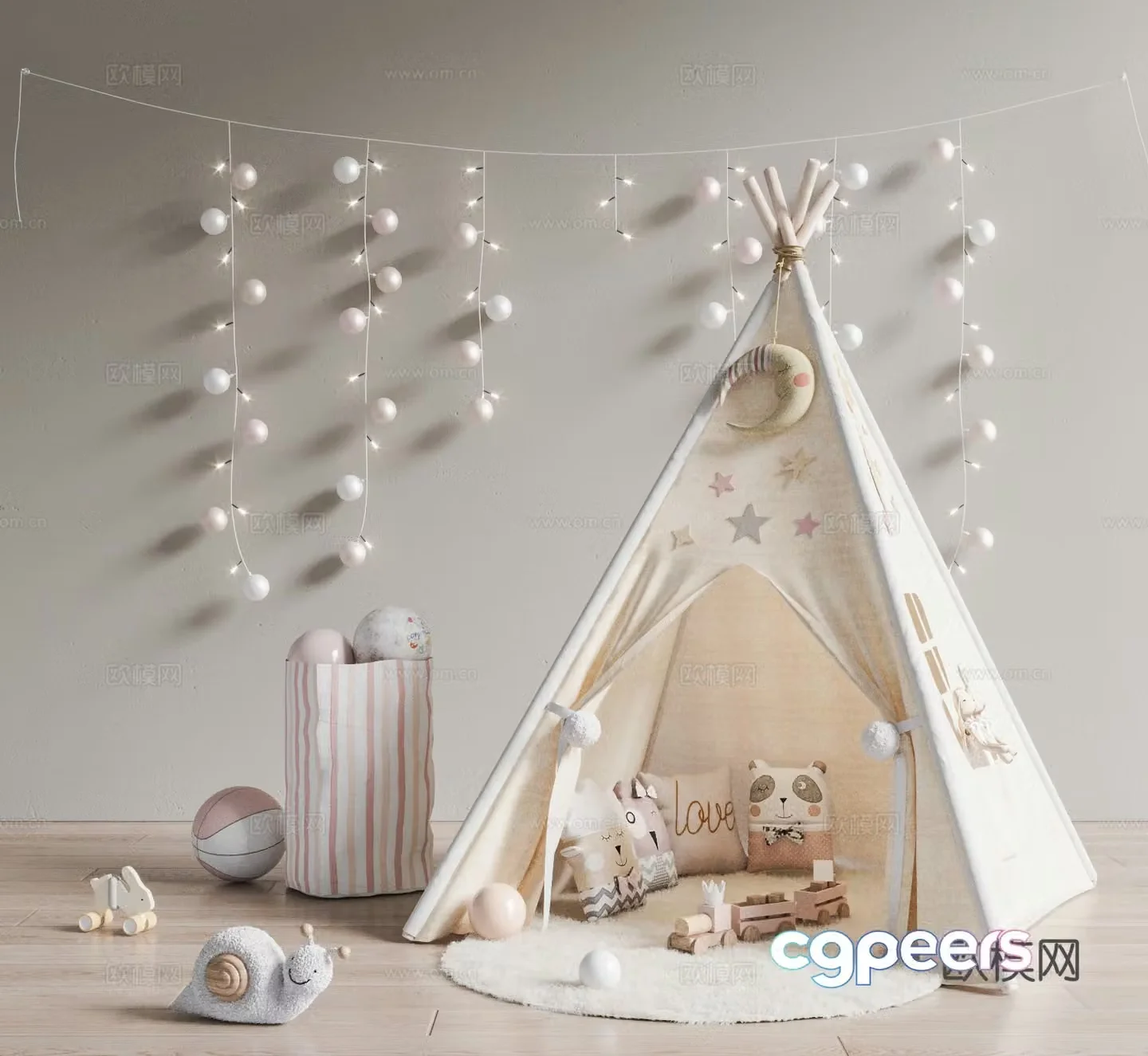 Modern children’s tent wall lamp toy doll basket children’s entertainment area 3d model