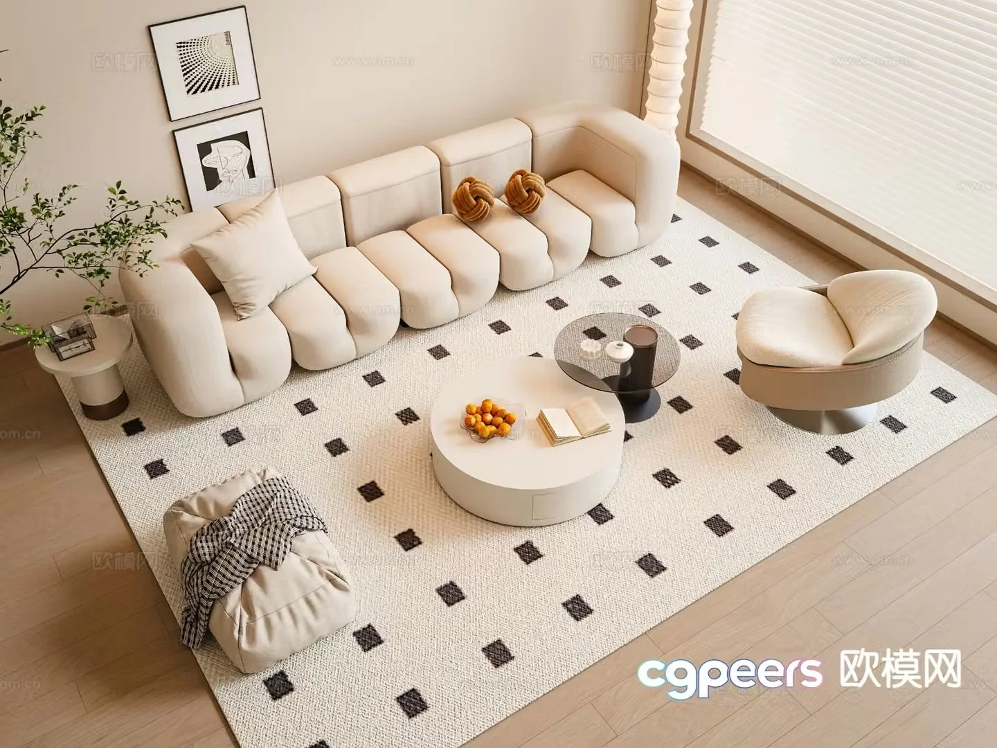 Cream style sofa modular sofa 3d model