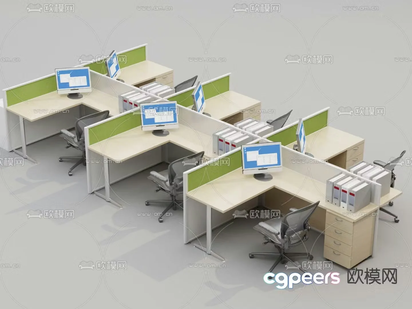 Card space desk workstation employee desk 3D model