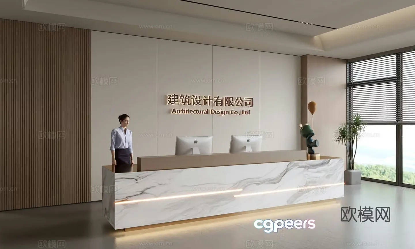 Modern company front desk reception area bar reception desk service desk company front desk background 3D model