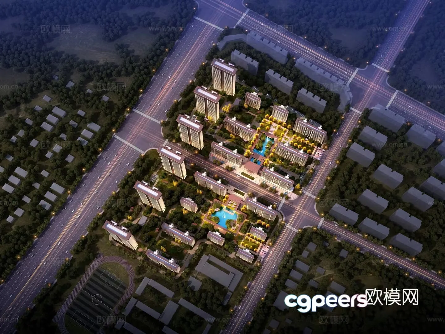 Residential area aerial view 3d model