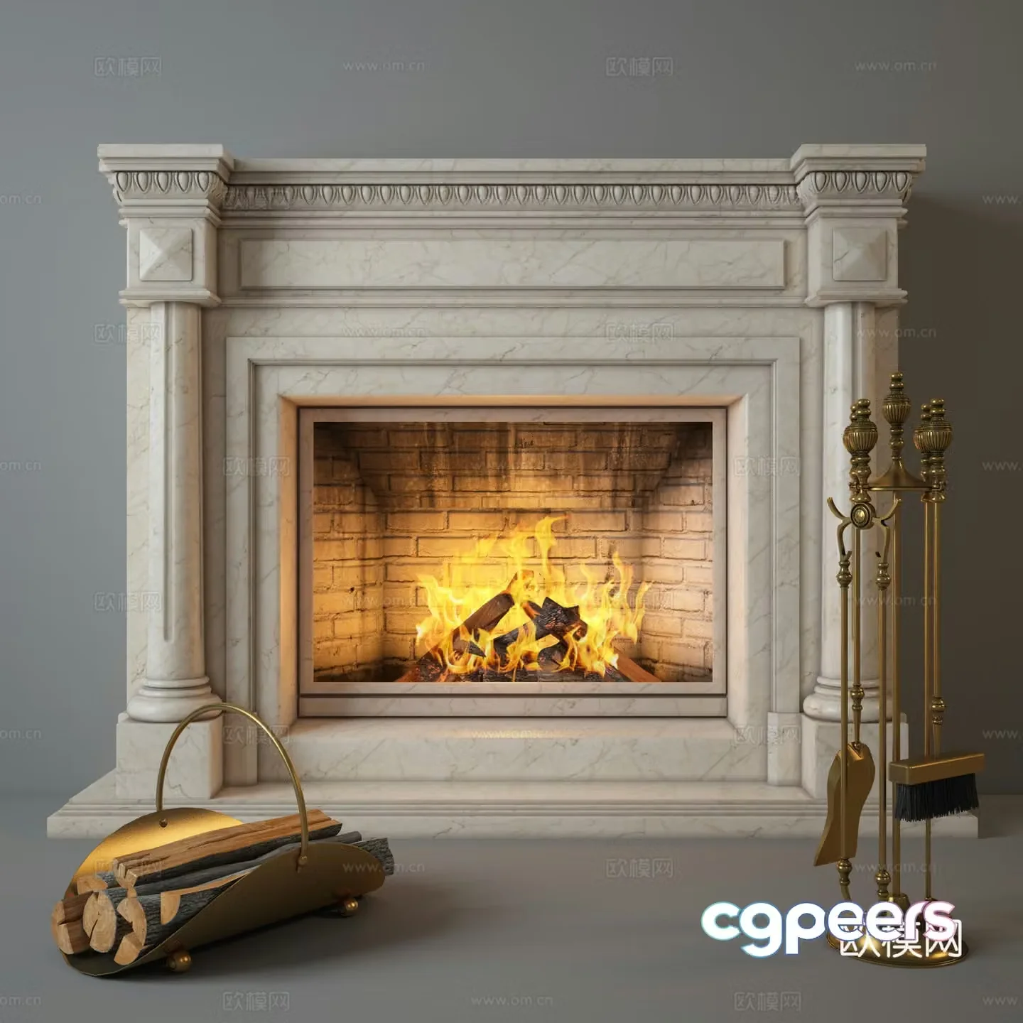 European stone fireplace 3d model