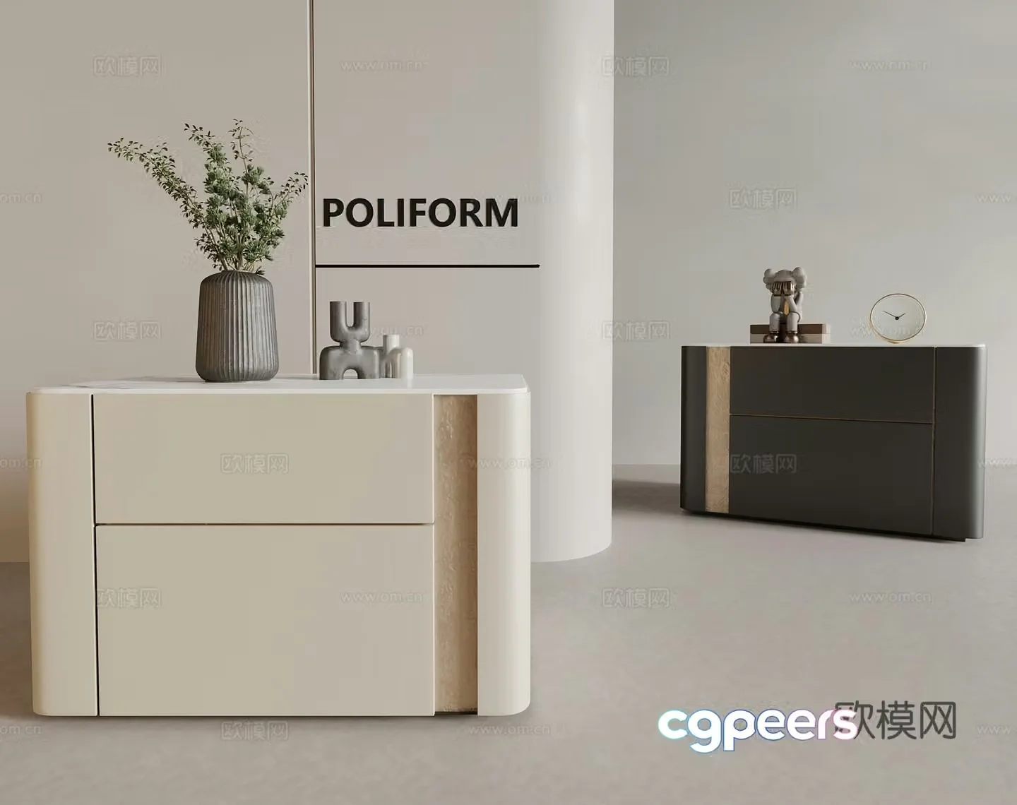Modern bedside table Simple bedside table Decorative ornaments 3D model