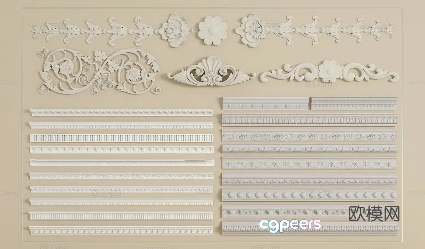 European gypsum carving combination lamp plate gypsum line 3d model