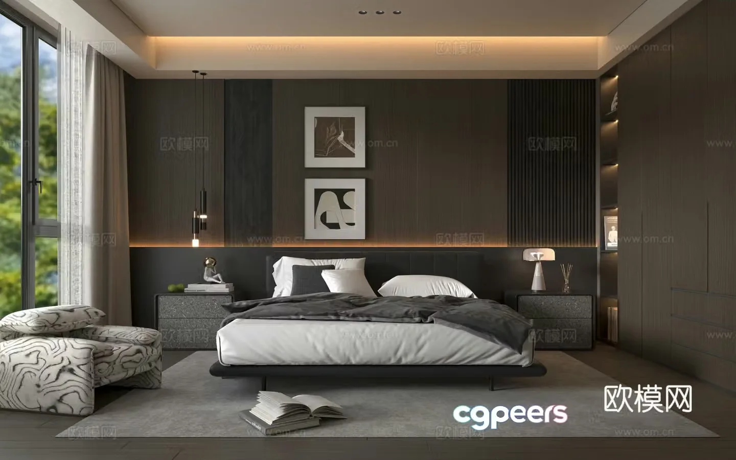 Modern Italian bedroom Italian light luxury bedroom Italian double bed 3d model