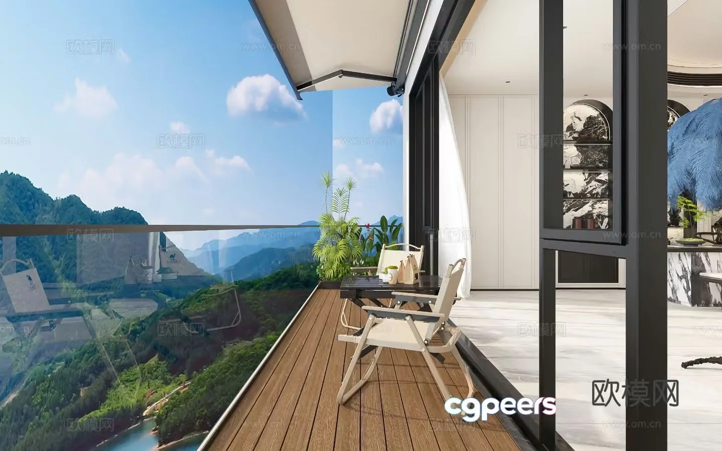 Modern living balcony leisure balcony 3d model