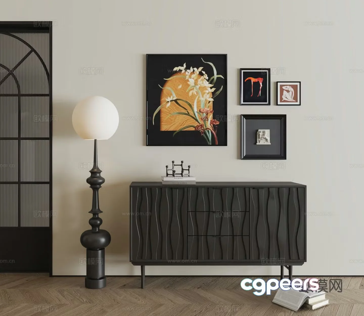 Decorative cabinet Side cabinet Side cabinet End viewing platform Entrance 3D model
