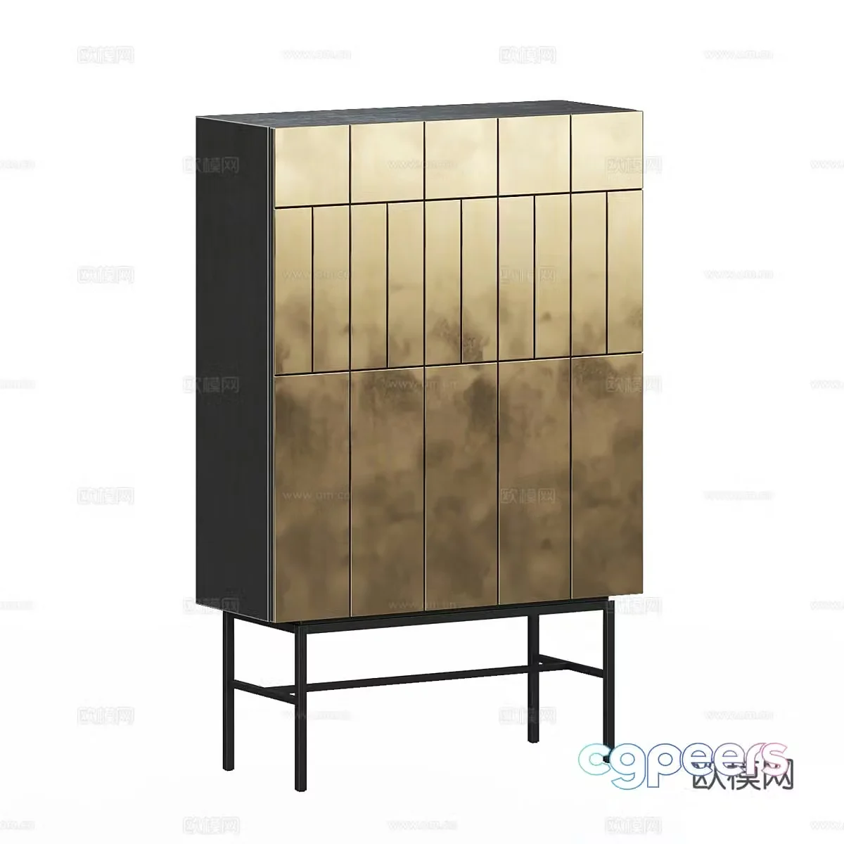 New Chinese style light luxury brass wine cabinet 3D model