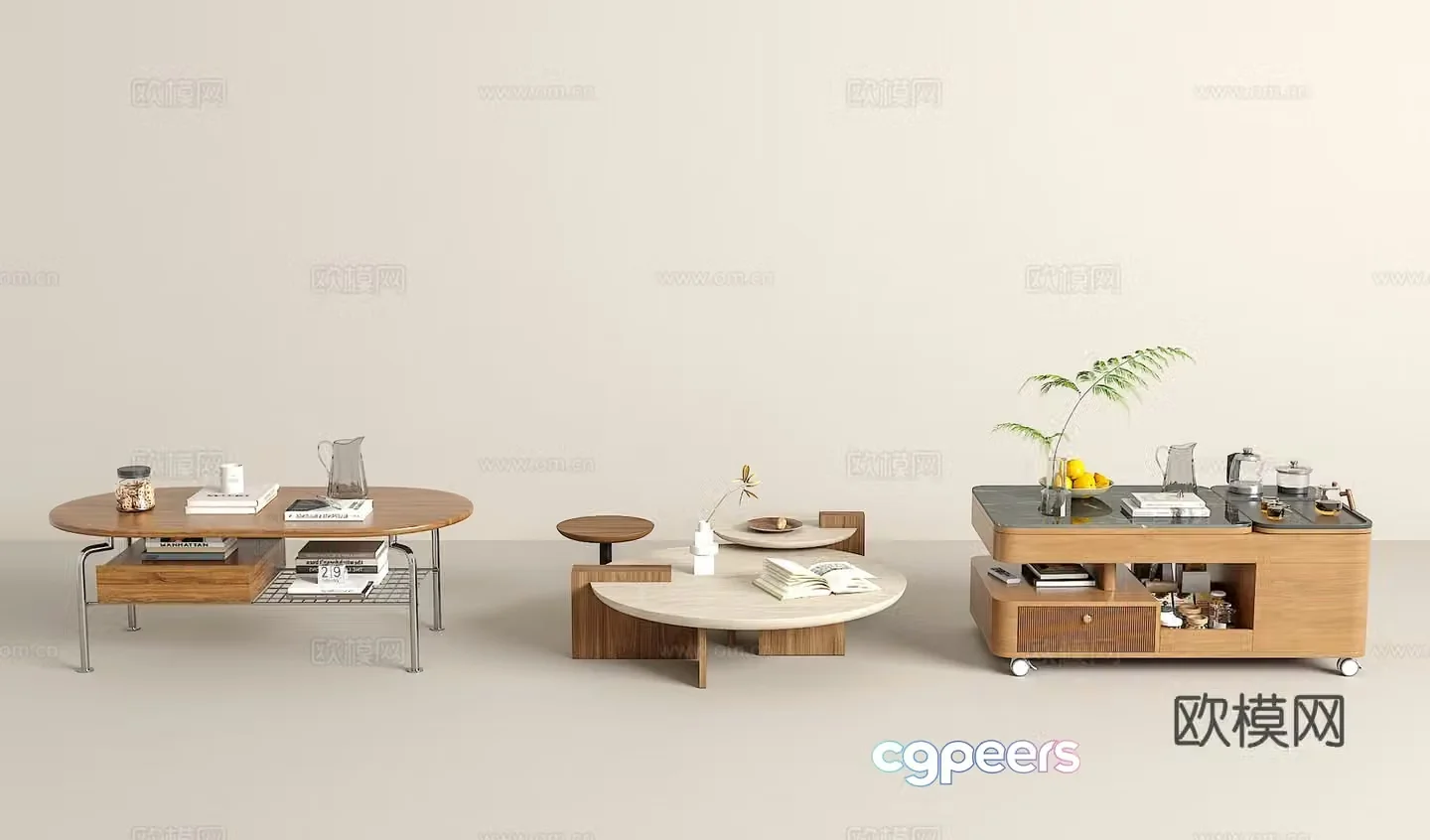 Coffee table combination green plants jewelry ornaments book 3d model