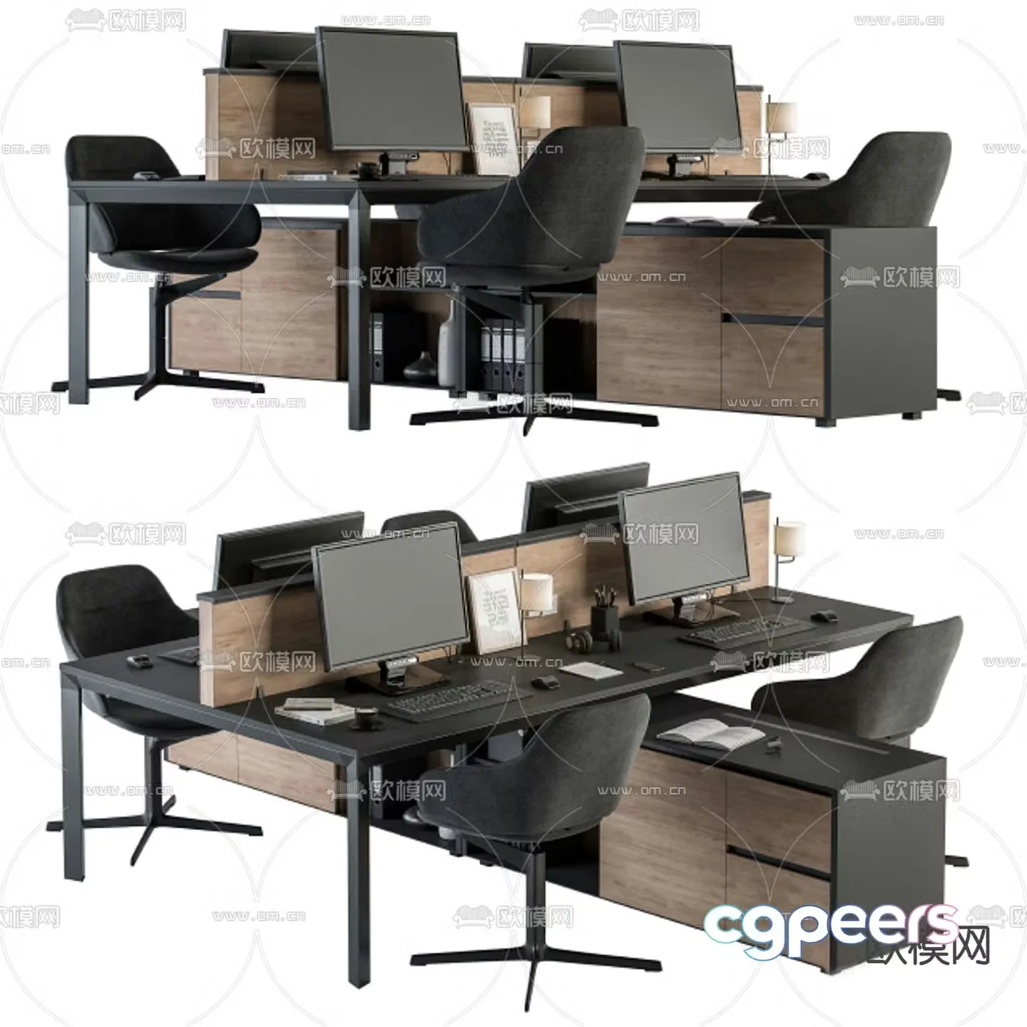 Card space desk staff table office chair 3d model