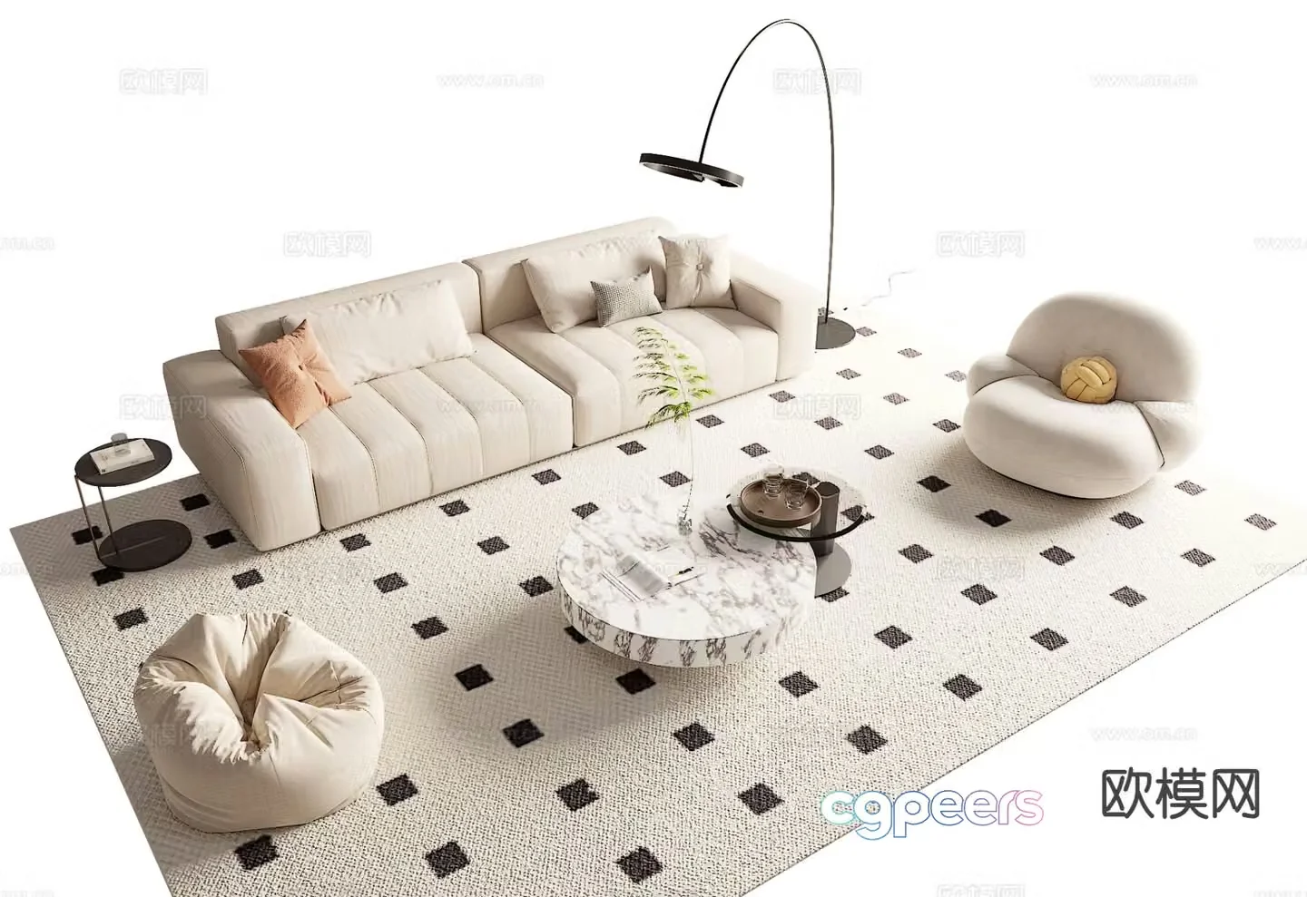 Cream style modular sofa 3d model