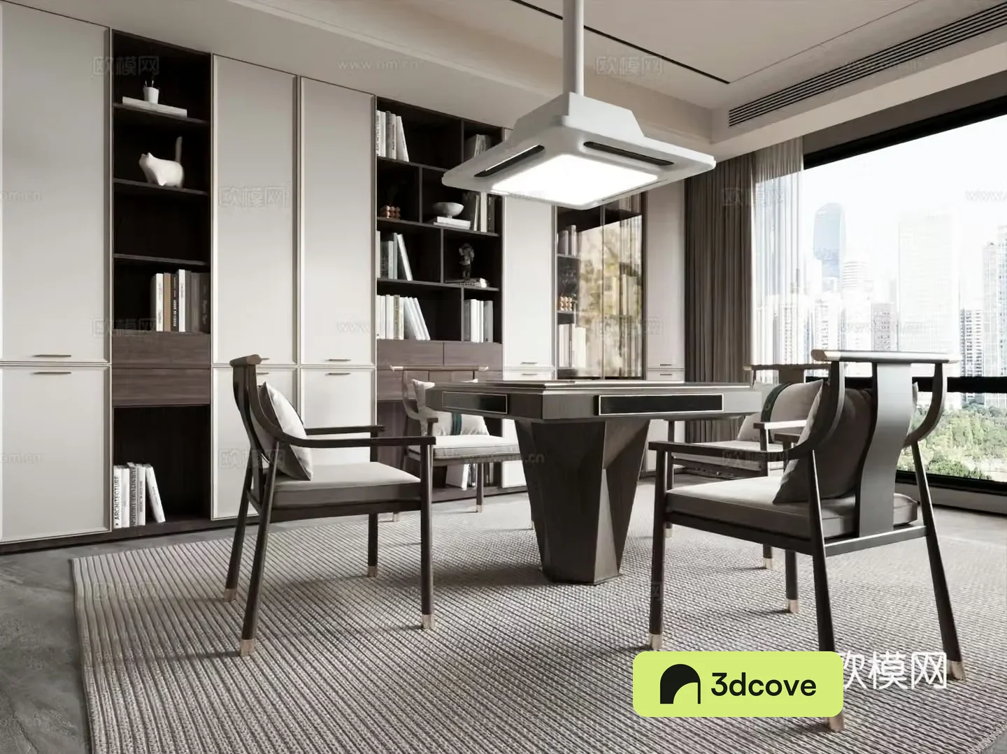 New Chinese chess and card room mahjong table and chair fume exhaust fan lamp