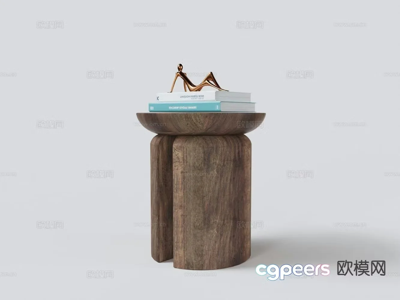 Modern rough wood grain side table round table 3d model