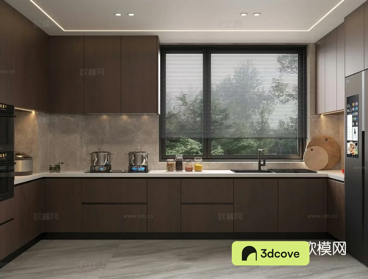 Modern Italian kitchen appliances oven steamer smart refrigerator hidden range hood gas stove sink washing
