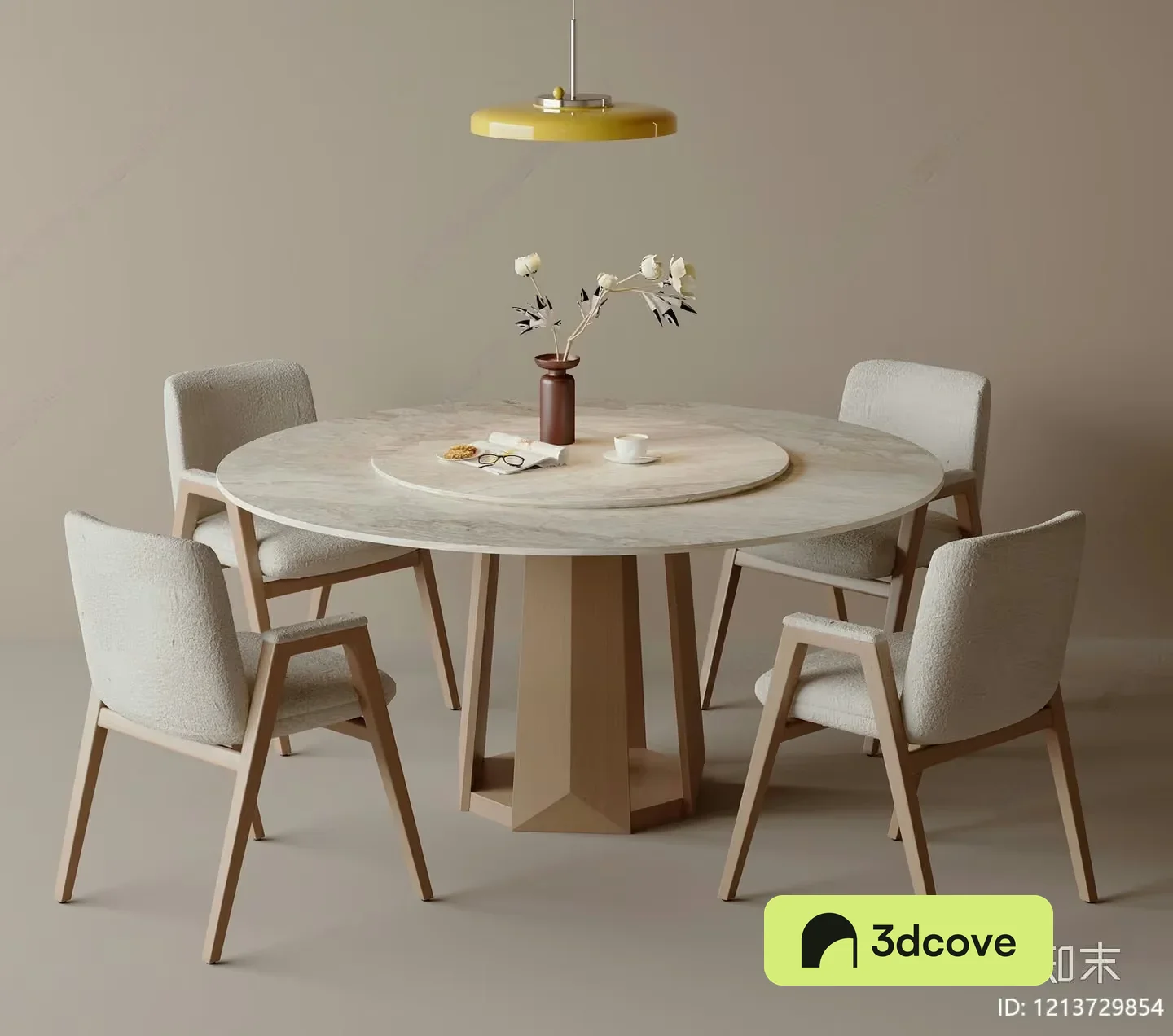 A Round Dining Table With A Marble Top
