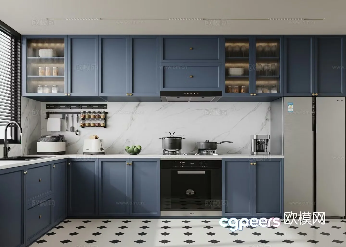 French kitchen blue kitchen 3d model