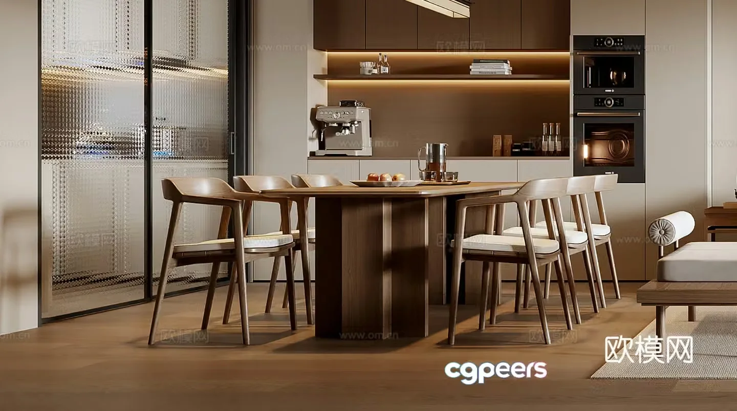 New Chinese dining table and chair combination 3D model