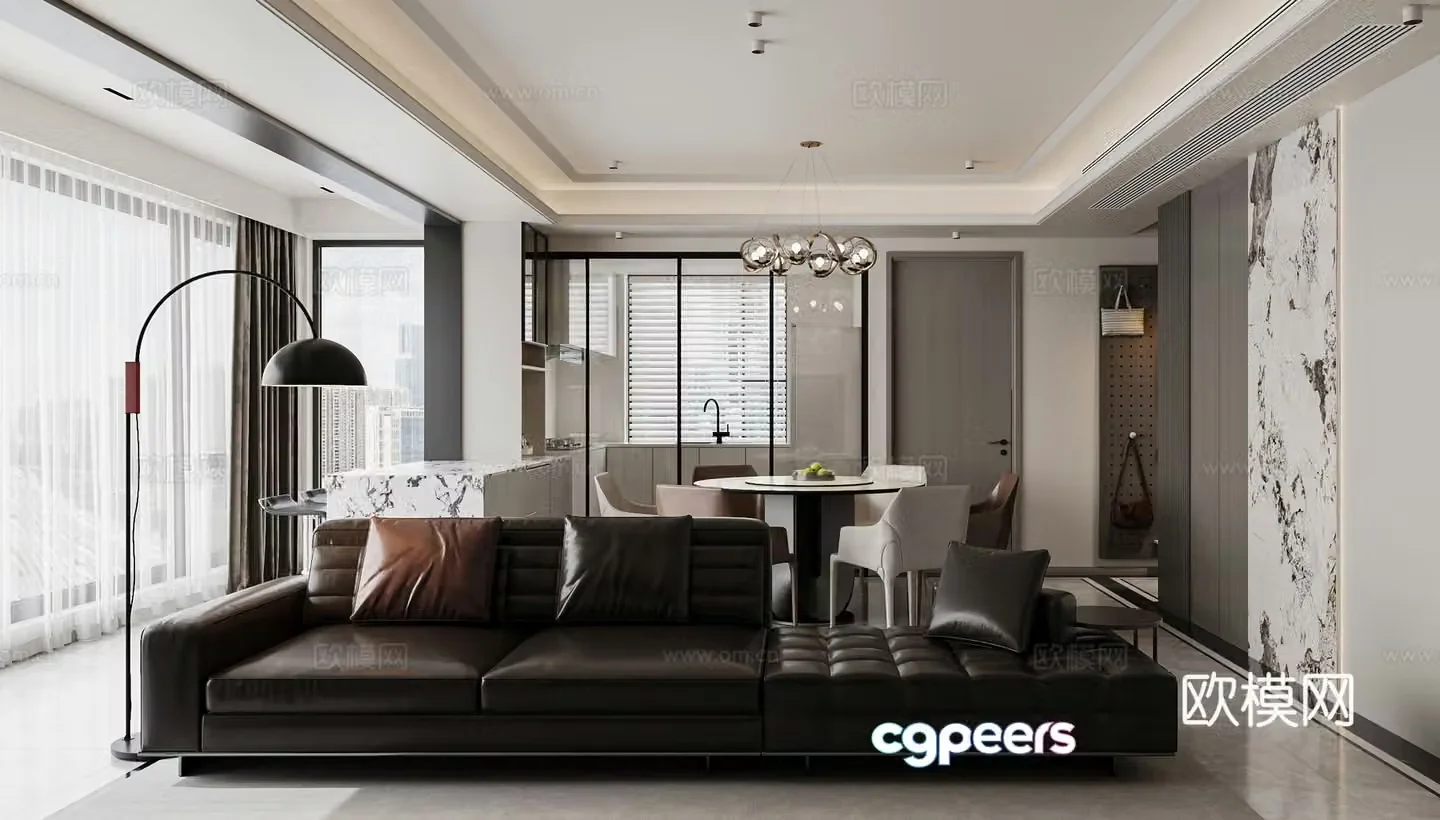 Modern light luxury living and dining room 3D model