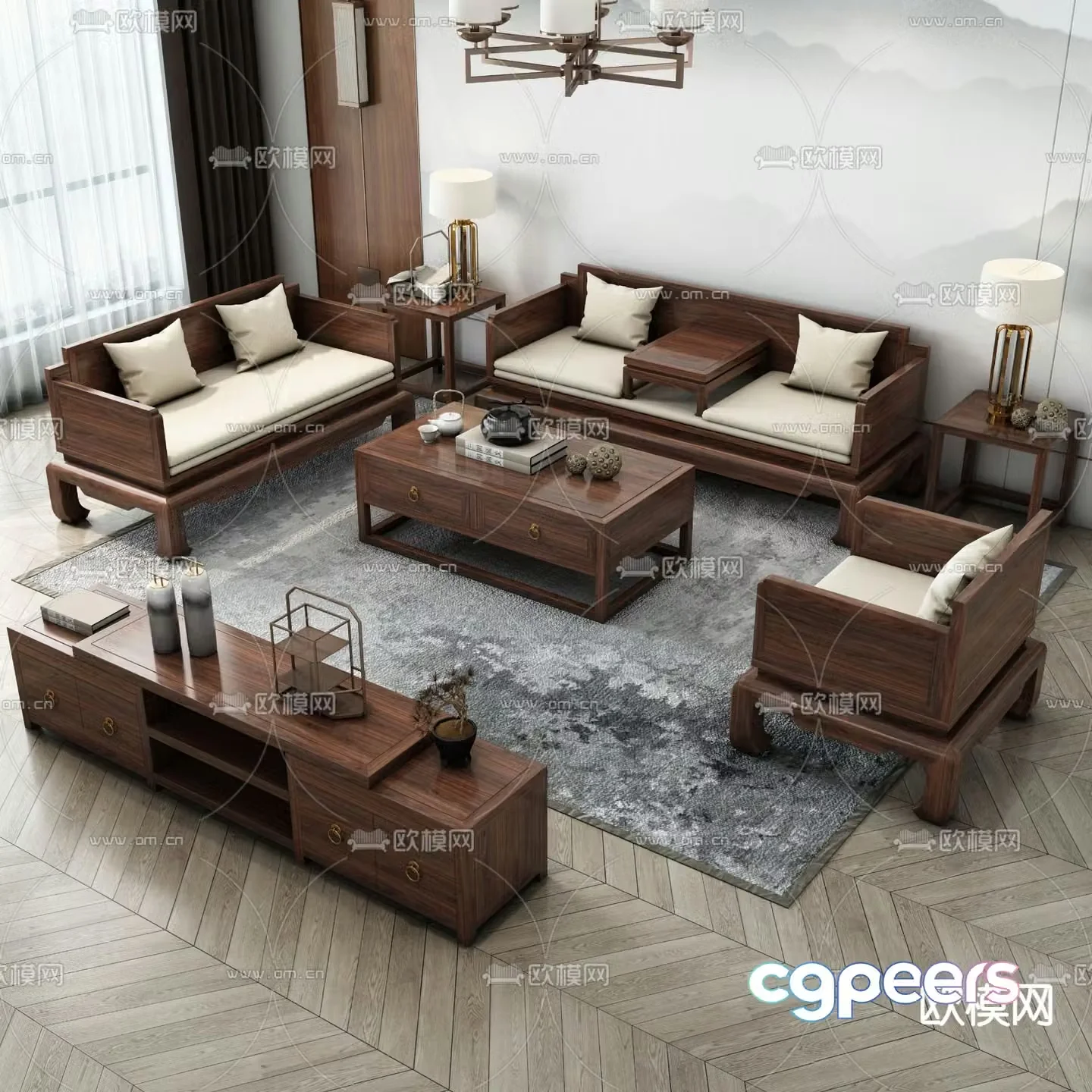 Chinese style sofa modular sofa 3d model