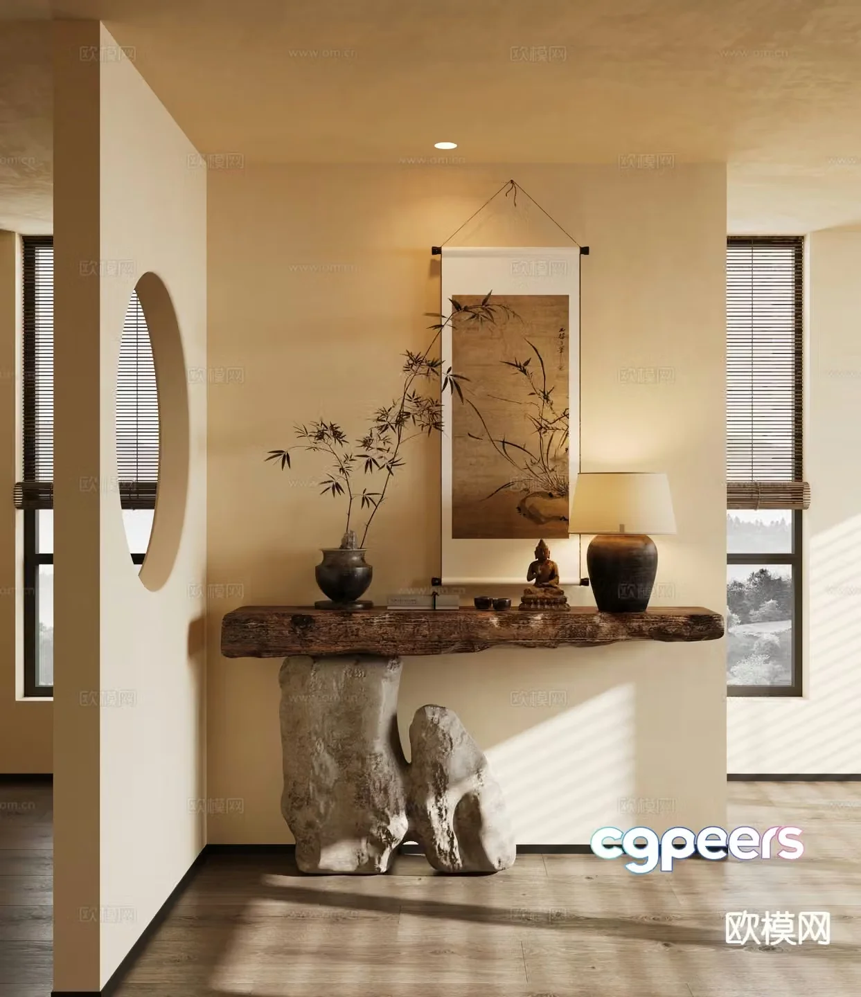 New Chinese style entrance desk stone end view desk 3D model