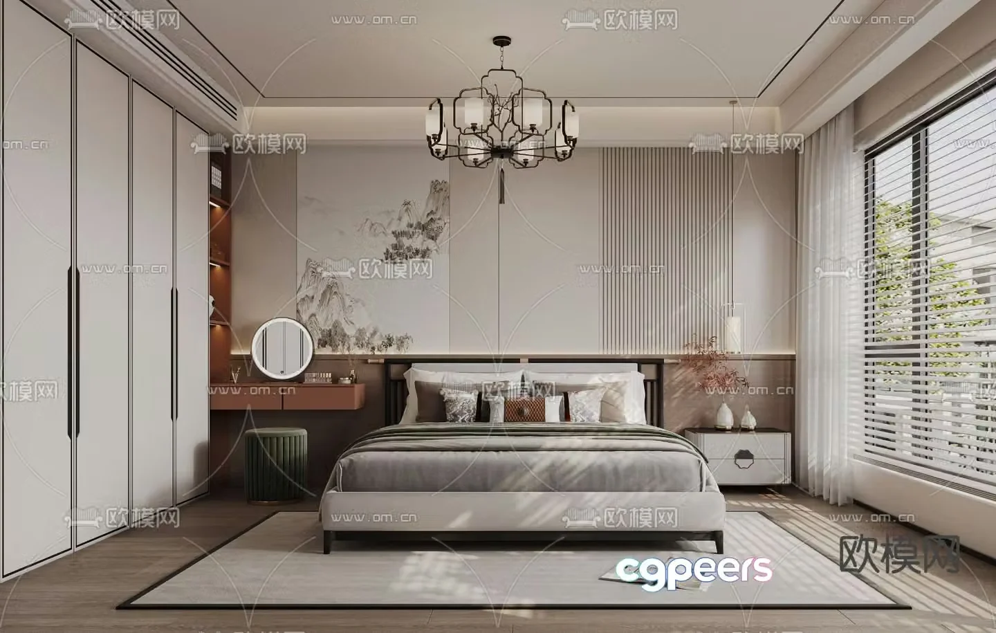 New Chinese style bedroom master room 3d model