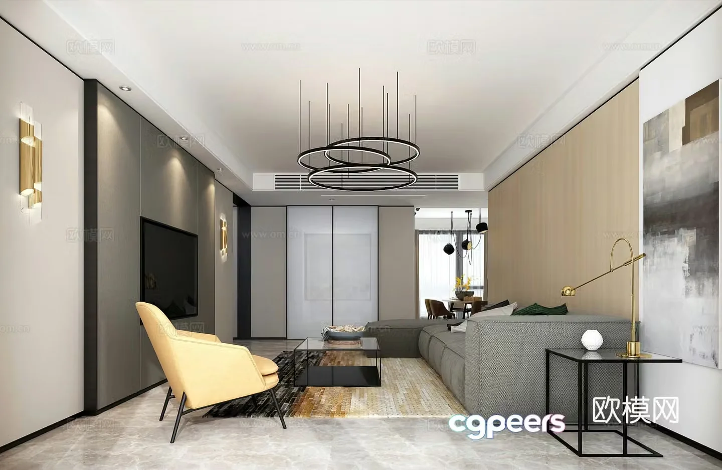 Modern living room dining room sofa dining table chair lamp photo combination 3D model 3D model