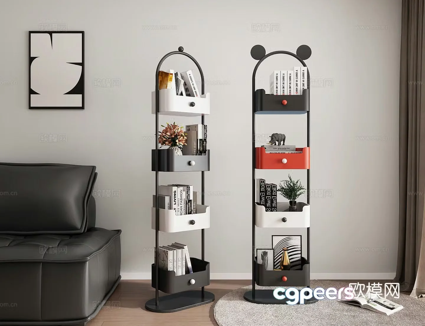 Children’s bookshelf floor storage rack living room corner wrought iron storage cabinet against the wall storage small narrow cabinet 3D model