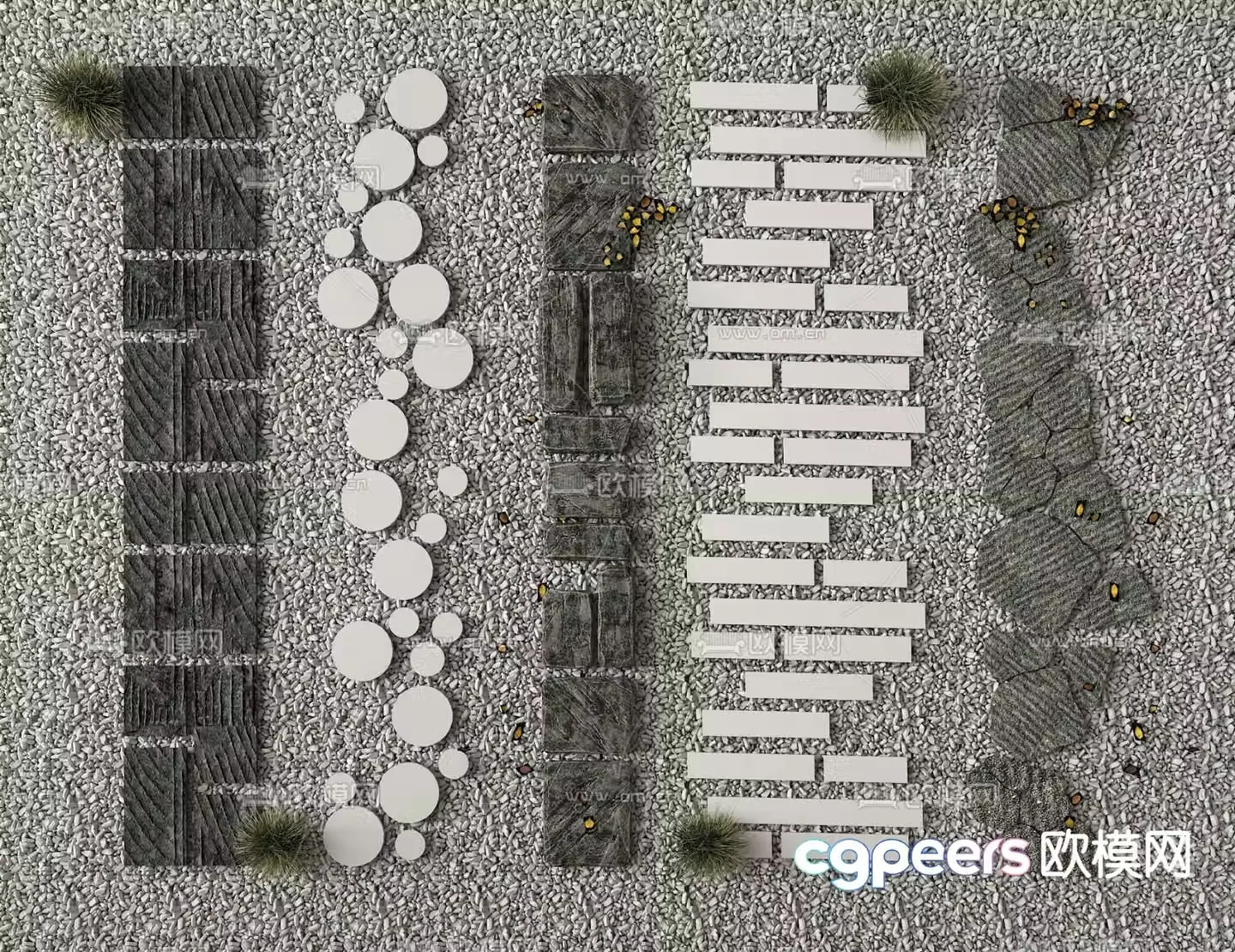 New Chinese style bluestone slab Tingbu garden paving 3D model