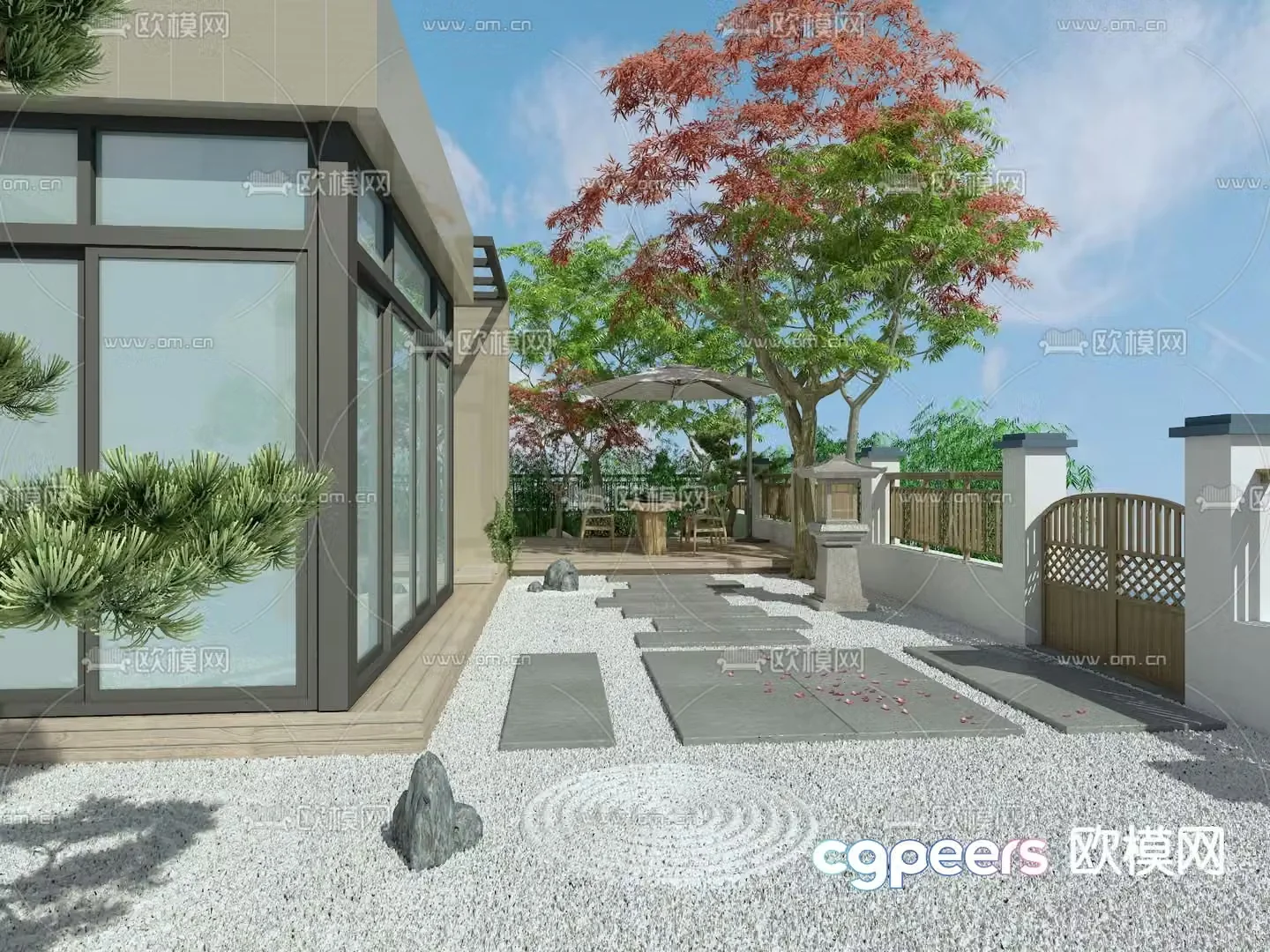 New Chinese style courtyard landscape 3D model