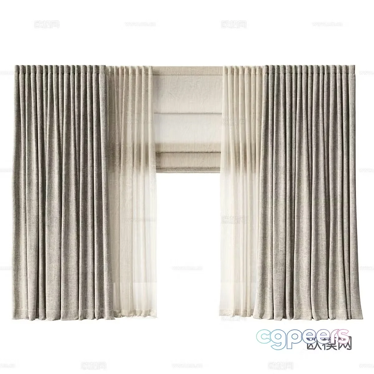 Modern cotton and linen curtains Roller curtains 3D model