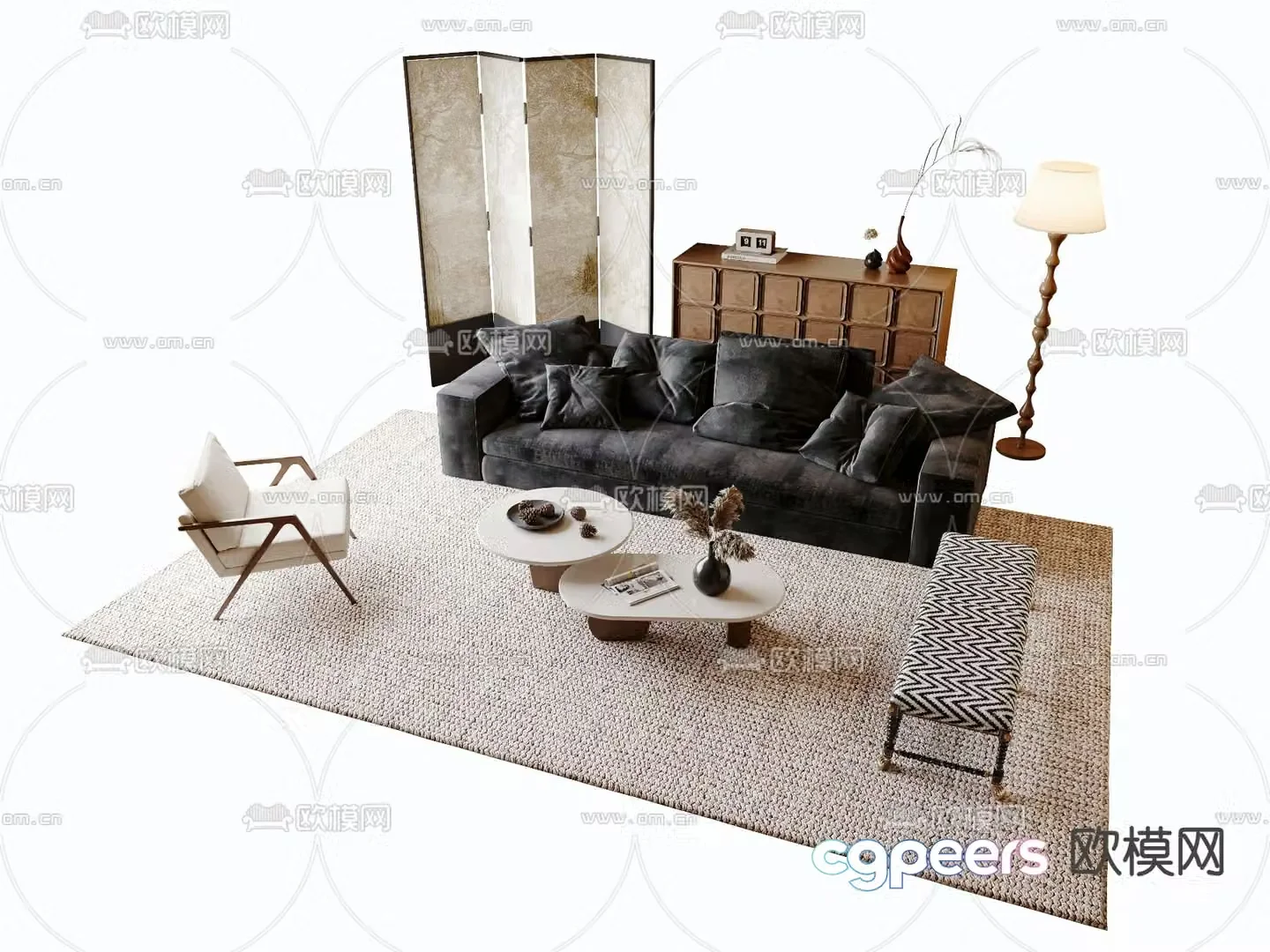 Medieval style sofa double sofa leisure sofa 3d model