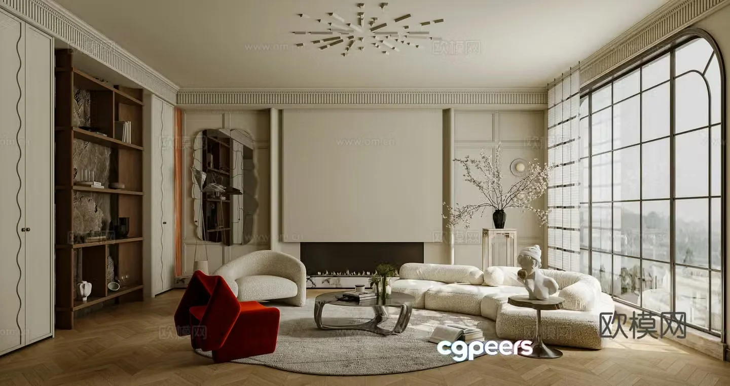 French living room sofa coffee table combination single sofa curved sofa side table 3D model