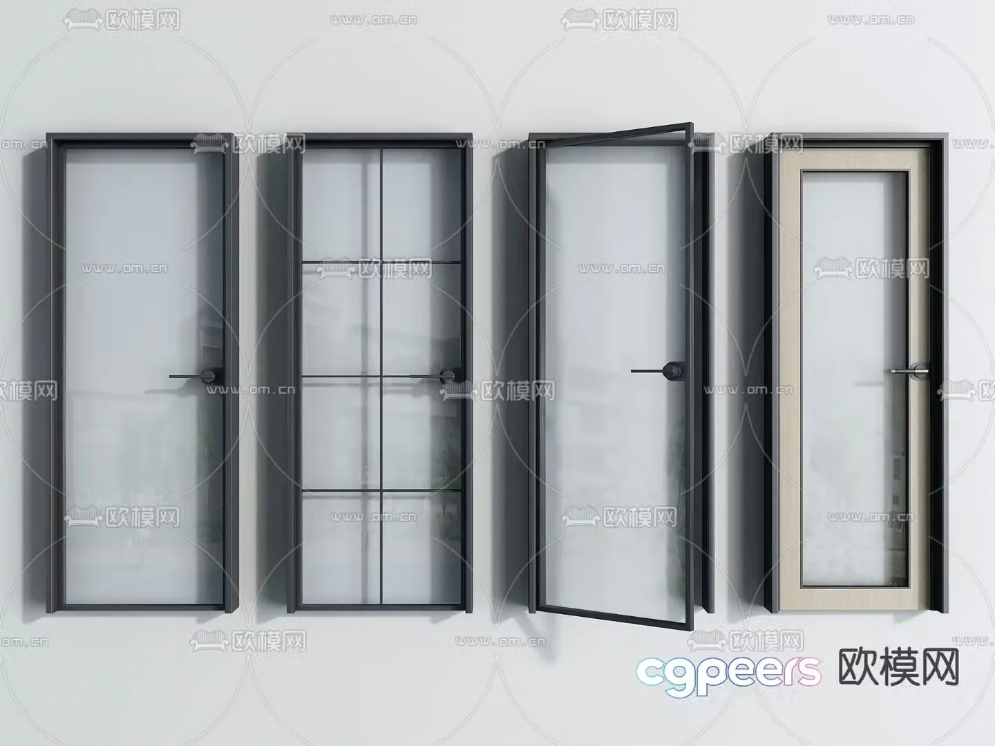 Single-open door Kitchen and bathroom door Glass door 3D model