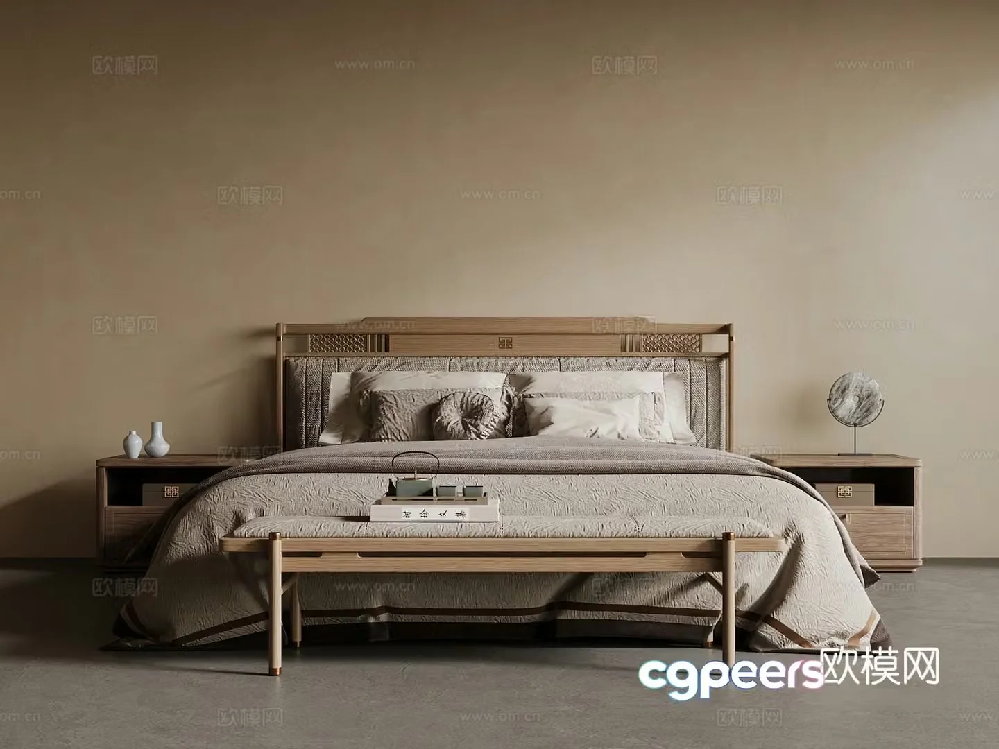 New Chinese style double bed wardrobe 3d model
