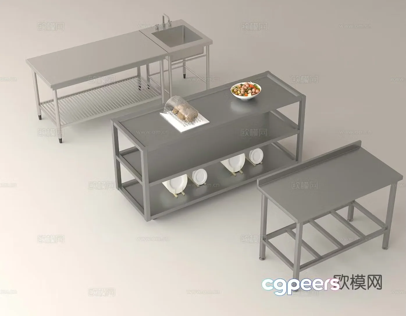 Stainless steel workbench Kitchen operation bench Sink 3d model 3d model