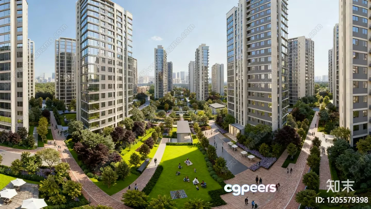 A Cityscape With Tall Buildings 3D Model – 4923 – VRAY Render