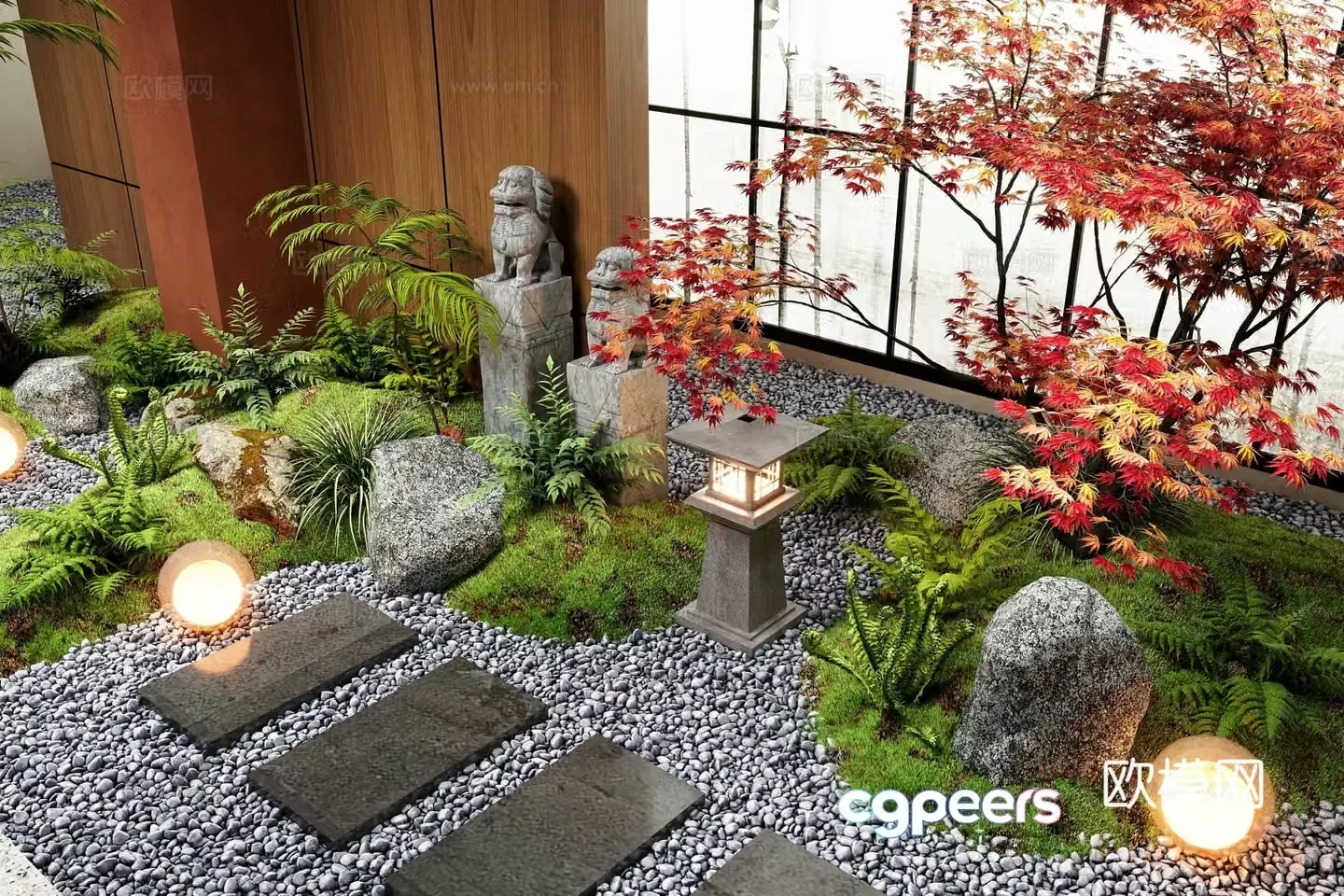 New Chinese-style landscape interior landscape bryophytes landscape sketch 3D model